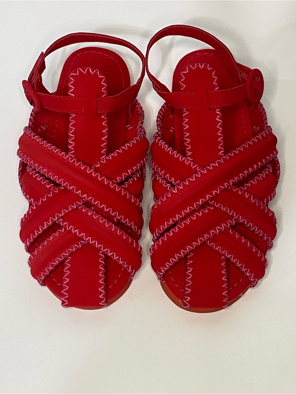 FARM Rio Red Whipstitch Sandals Women’s US 10 Leather Strappy Brazil - Picture 3 of 13